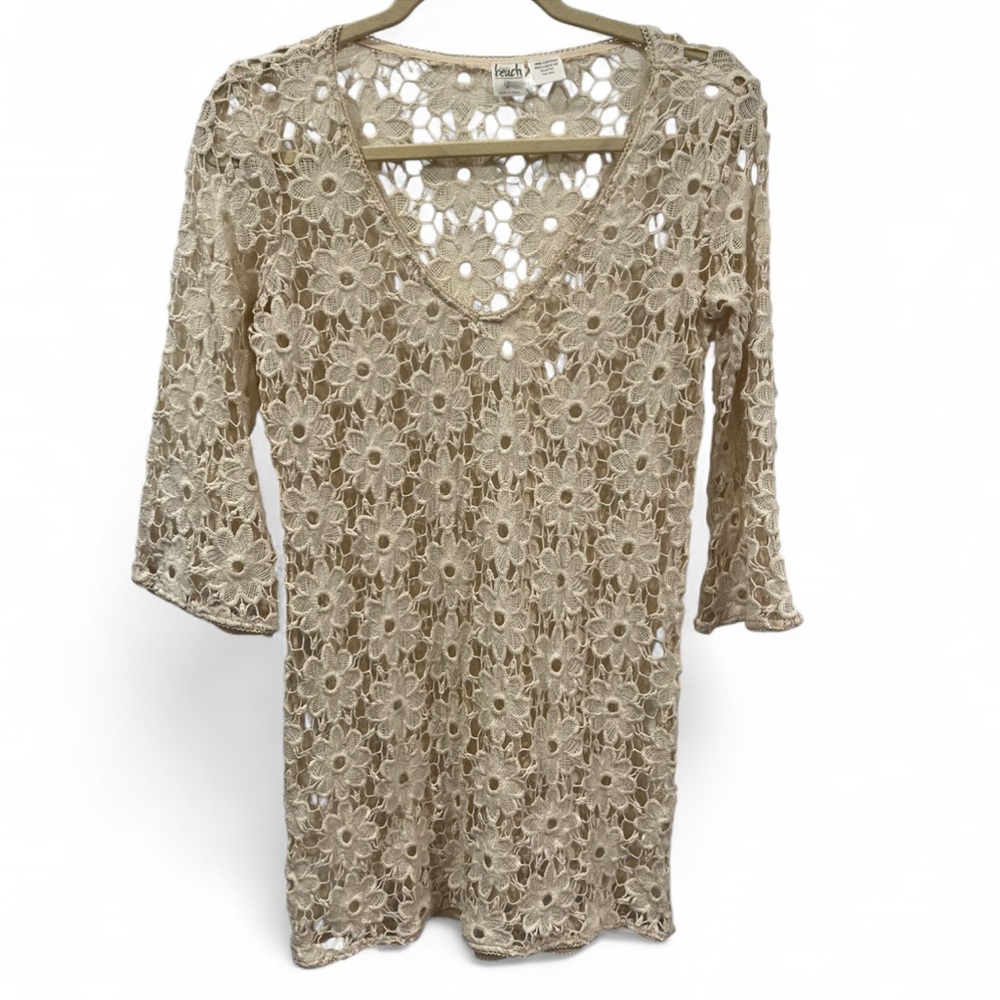 💥SALE! INC International Concepts Cream Crochet Floral tunic/coverup